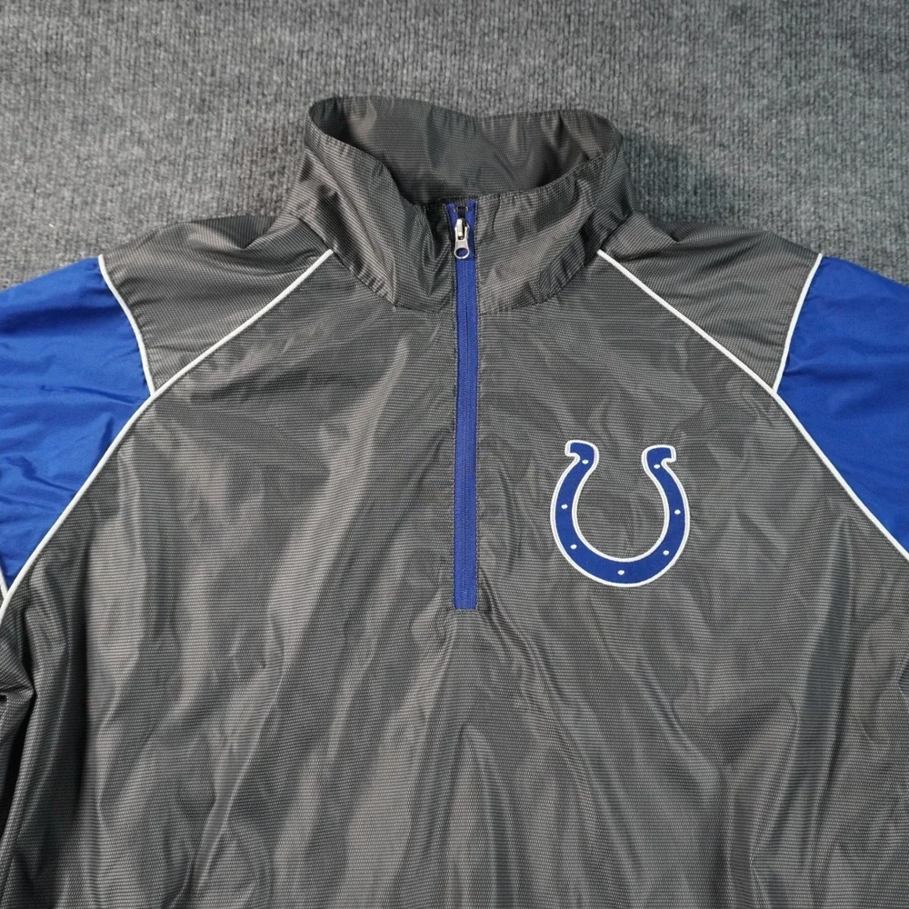 NFL Indianapolis Colts Windbreaker Mens XXL Gray Blue Quarter Zip Pullover Logo
